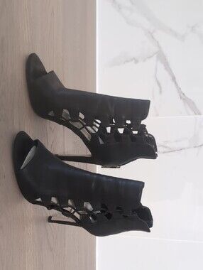 BCBG Black Cutout Peep-Toe Stiletto Shoes